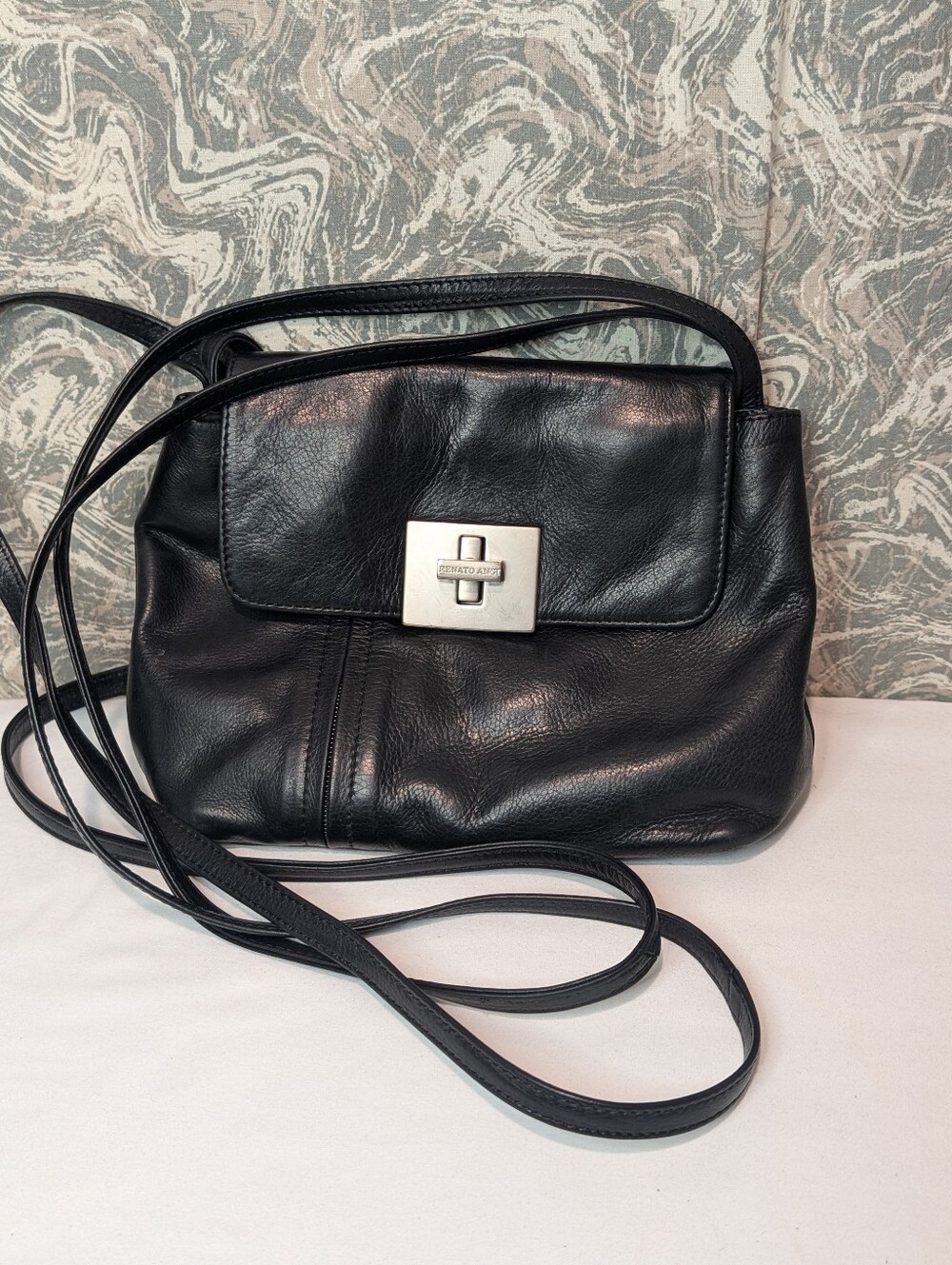 Renato Angi Leather Turnlock Zipper Crossbody Bag